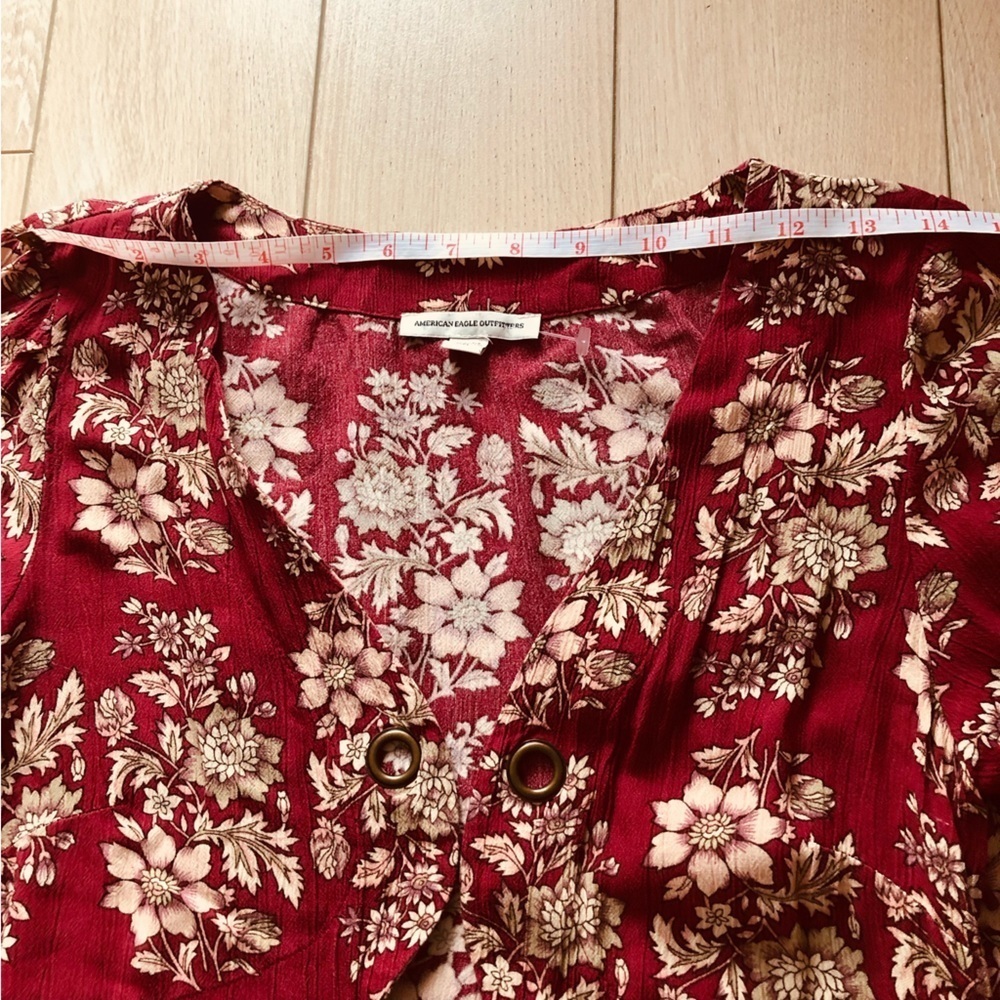 American Eagle Outfitters Red Floral Viscose Dress - Picture 2 of 13